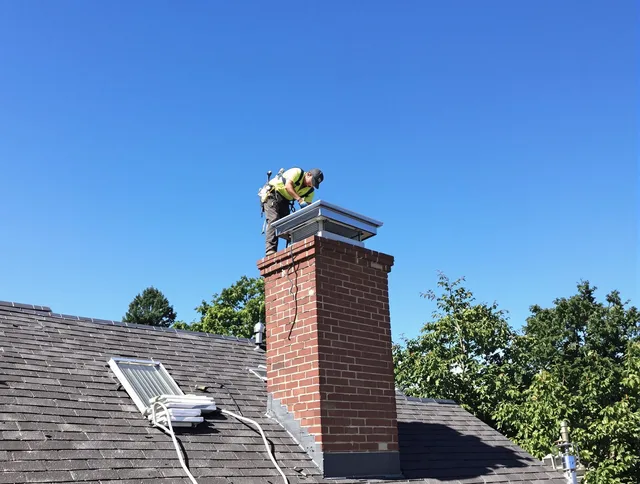 Gardena Chimney Sweep technician measuring a chimney cap in Gardena, CA