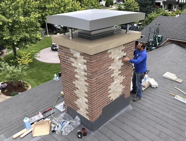 Gardena Chimney Sweep team working on a custom chimney remodel in Gardena, CA